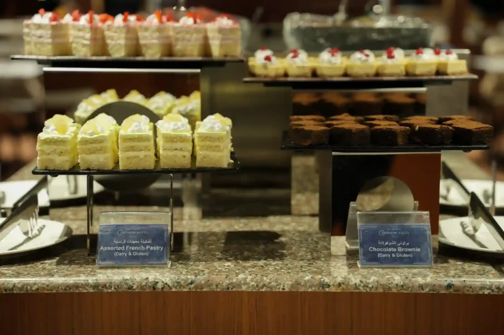 Cake served at Dubai Marina dinner cruise buffet.