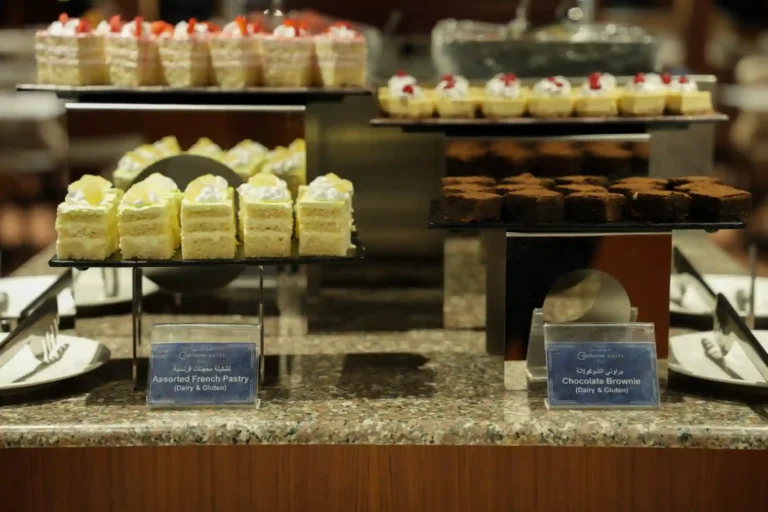 Cake served at Dubai Marina dinner cruise buffet.